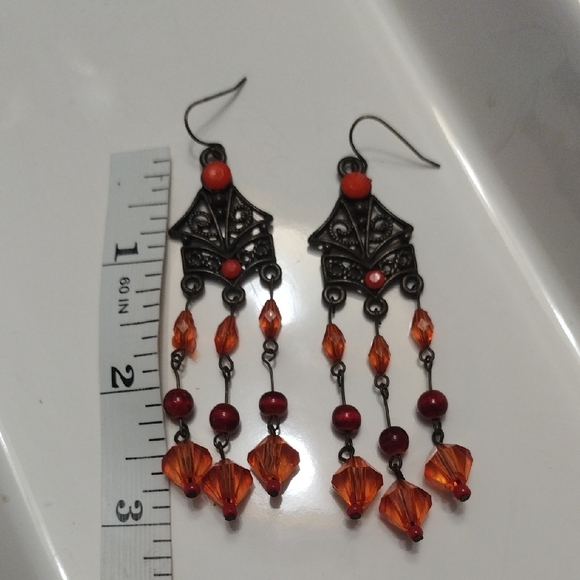 Turquoise/Silver And Blue/Silver Teardrop. Orange/Red Chandelier Style - Picture 8 of 9